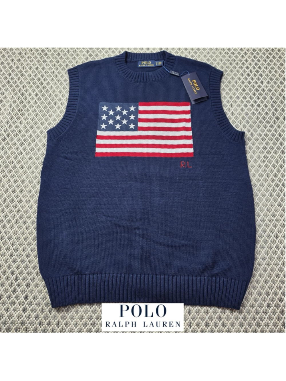NWT Polo Ralph Lauren Men’s M American Flag Cotton Cashmere Sweater Vest Navy